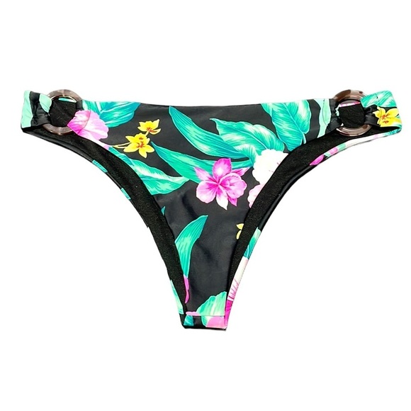 Other - Cheeky black floral bikini bottom with ring design in women’s size small